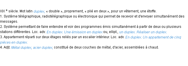 Définition duplex ACAD 1986