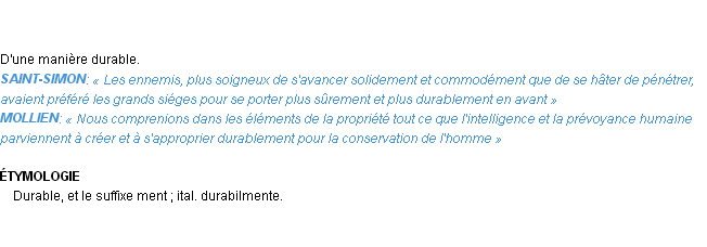 Définition durablement Emile Littré