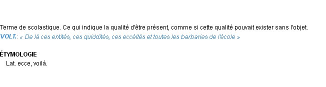 Définition eccéité Emile Littré