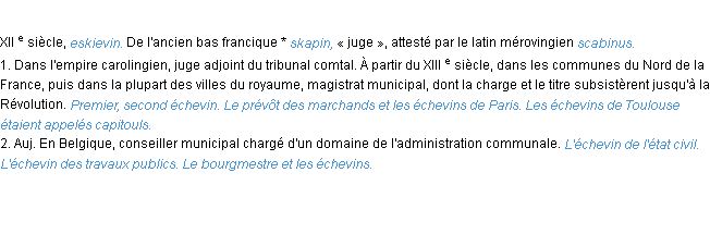 Définition échevin ACAD 1986