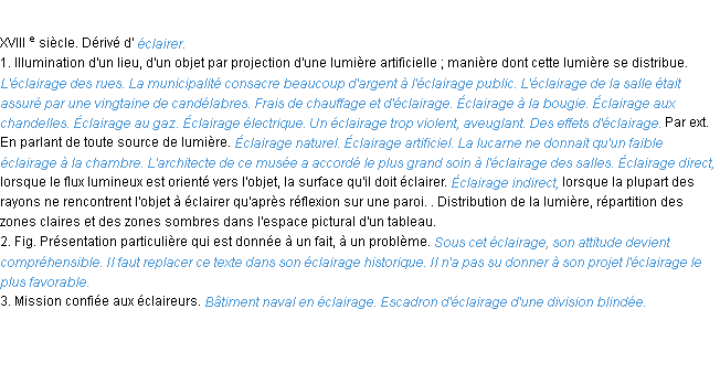 Définition éclairage ACAD 1986