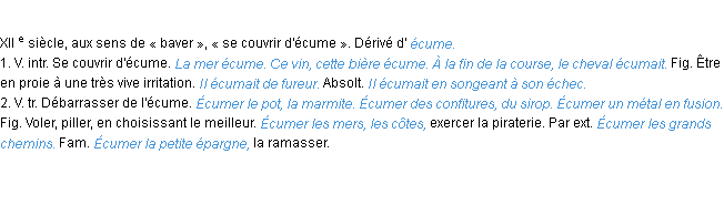 Définition écumer ACAD 1986