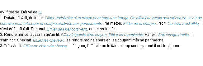 Définition effiler ACAD 1986