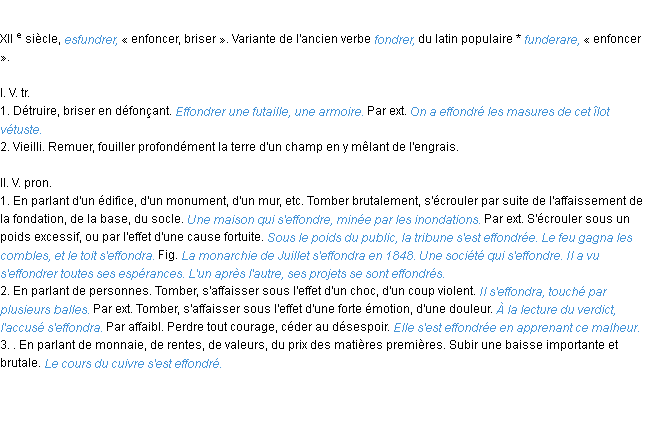 Définition effondrer ACAD 1986