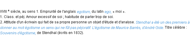 Définition égotisme ACAD 1986