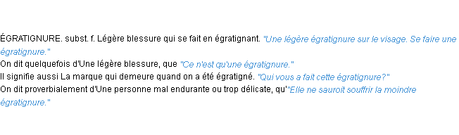Définition égratignure ACAD 1798