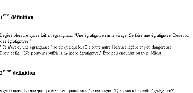 Définition égratignure ACAD 1835