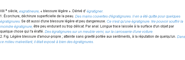 Définition égratignure ACAD 1986