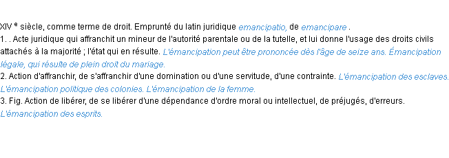 Définition émancipation ACAD 1986