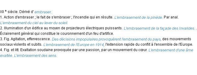 Définition embrasement ACAD 1986