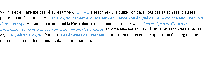 Définition émigré ACAD 1986
