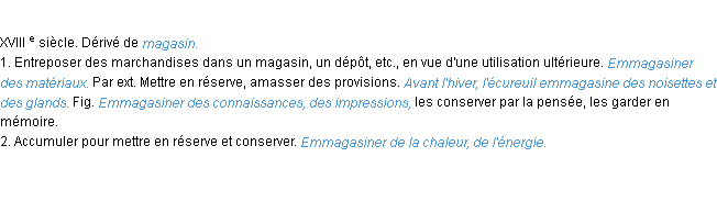 Définition emmagasiner ACAD 1986