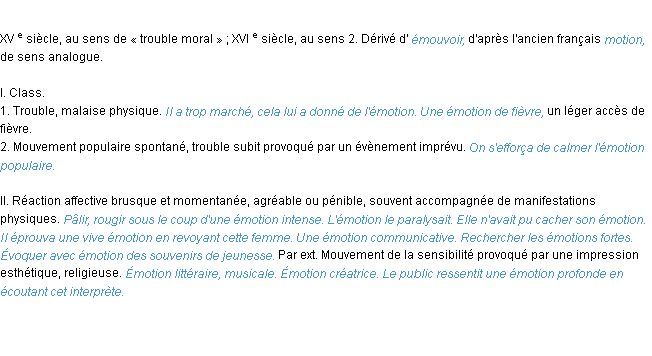 Définition émotion ACAD 1986