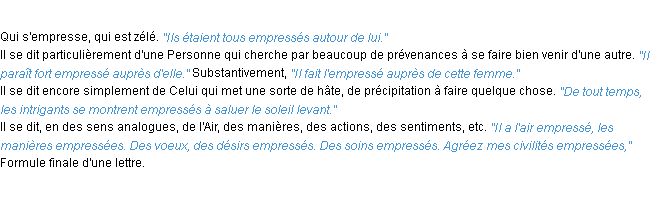 Définition empressé ACAD 1932
