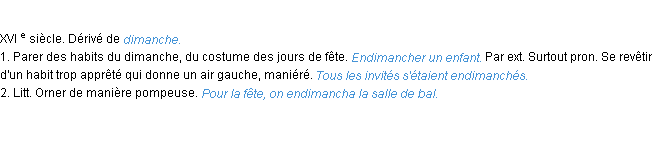 Définition endimancher ACAD 1986