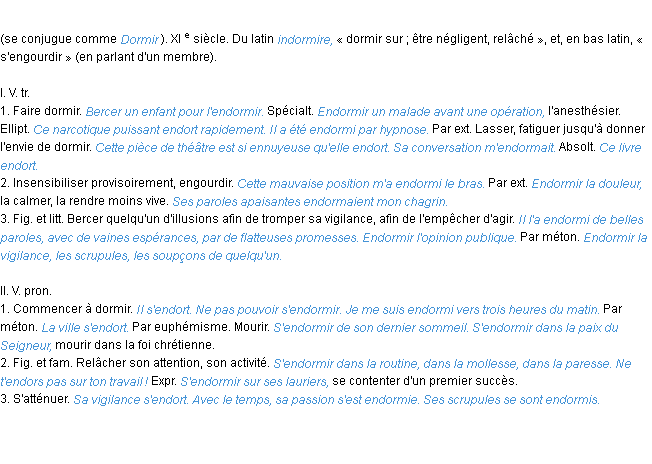 Définition endormir ACAD 1986