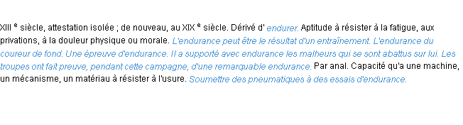 Définition endurance ACAD 1986