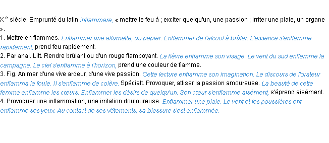 Définition enflammer ACAD 1986