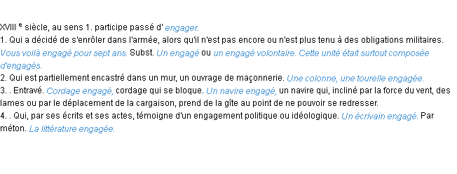Définition engagé ACAD 1986