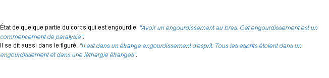 Définition engourdissement ACAD 1798