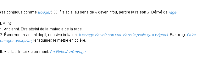 Définition enrager ACAD 1986