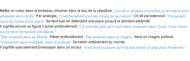 Définition ensevelir ACAD 1932