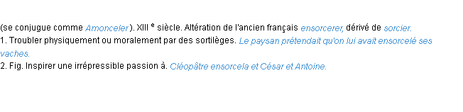 Définition ensorceler ACAD 1986