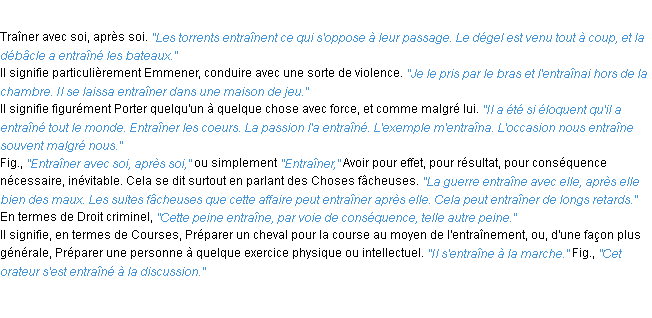 Définition entraîner ACAD 1932
