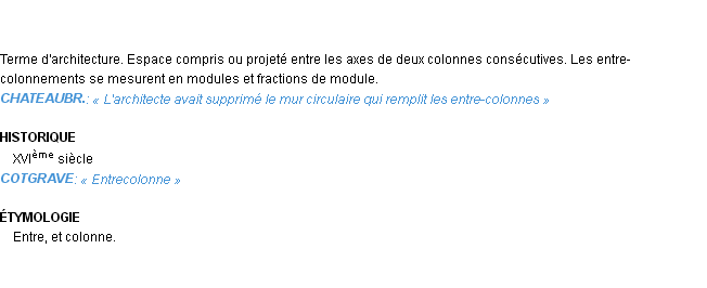 Définition entre-colonne ou entre-colonnement Emile Littré