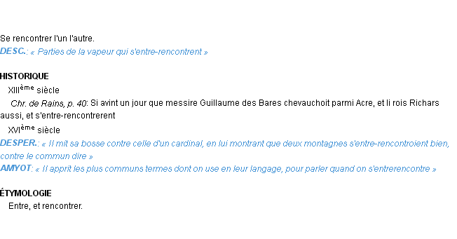 Définition entre-rencontrer Emile Littré