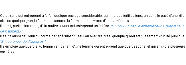 Définition entrepreneur ACAD 1835