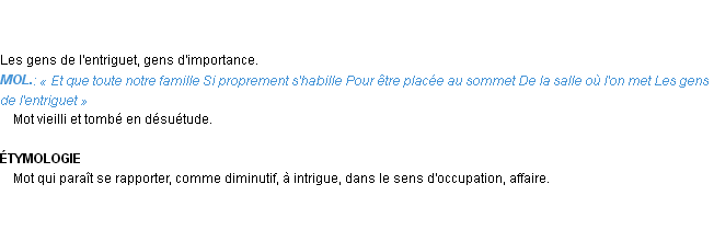 Définition entriguet Emile Littré