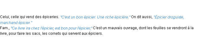 Définition épicier ACAD 1835