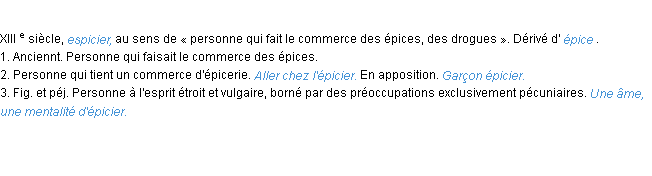Définition épicier ACAD 1986