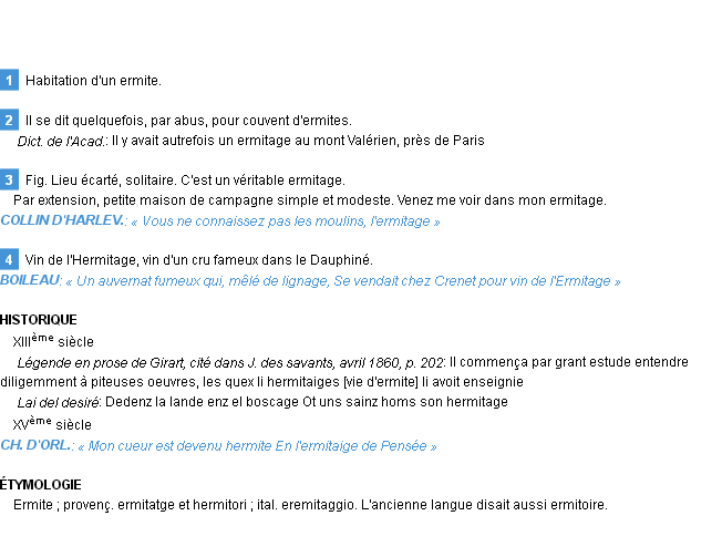 Définition ermitage ou hermitage Emile Littré