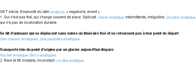 Définition erratique ACAD 1986