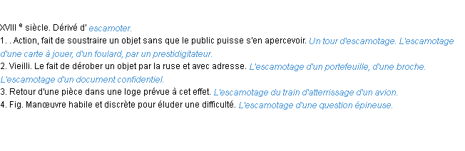 Définition escamotage ACAD 1986