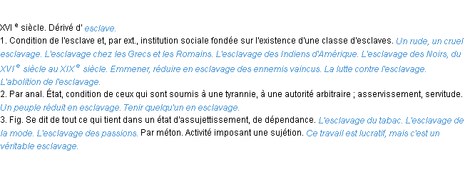 Définition esclavage ACAD 1986