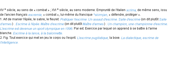 Définition escrime ACAD 1986