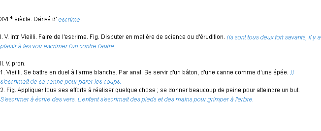 Définition escrimer ACAD 1986