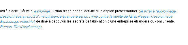 Définition espionnage ACAD 1986