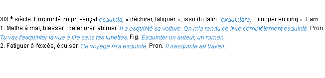 Définition esquinter ACAD 1986