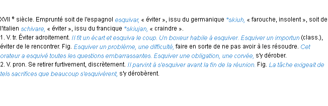 Définition esquiver ACAD 1986