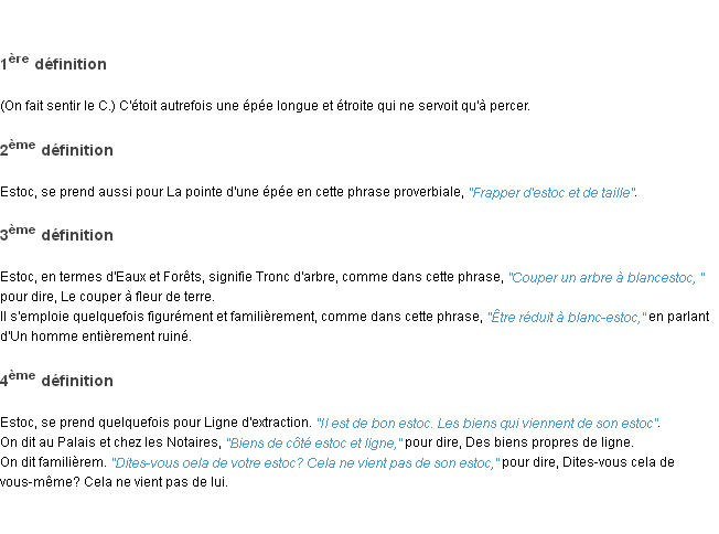 Définition estoc ACAD 1798