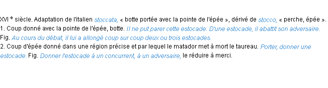 Définition estocade ACAD 1986