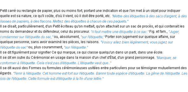Définition étiquette ACAD 1932