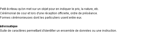 Définition étiquette