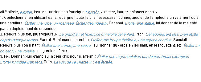 Définition étoffer ACAD 1986