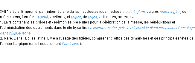 Définition eucologe ACAD 1986