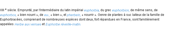 Définition euphorbe ACAD 1986